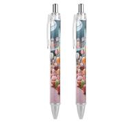 ERSTSNCK Candy Factory Black Ballpoint Pens Fine Point (0.5mm) Black Ink Pen Retractable Ball Point Pens with Comfortable Full Grip for Journaling, And Office Writing Ideal 2 PCS