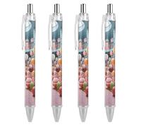 ERSTSNCK Candy Factory Black Ballpoint Pens Fine Point (0.5mm) Black Ink Pen Retractable Ball Point Pens with Comfortable Full Grip for Journaling, And Office Writing Ideal 4 PCS