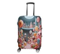 ERSTSNCK Candy Factory Luggage Suitcase Covers Elastic Washable Cute Luggage Protector Travel Suitcase Protective Cover For Adult (Fit 19-32 Inch Luggages), white, L, Candy Factory