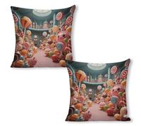 ERSTSNCK Candy Factory Pillow Covers 18"x18"（2pcs） Linen Throw Pillow Covers - Double Sided Decorative Square Cushion Cases for Sofa, Bed, Chair (No Insert Included)