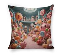 ERSTSNCK Candy Factory Pillow Covers 18"x18" Linen Throw Pillow Covers - Double Sided Decorative Square Cushion Cases for Sofa, Bed, Chair (No Insert Included)