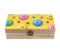 ERSTSNCK Candy Happy Face Pattern Wooden Storage Box Elegant Retro Jewelry Box with Hinged Lid Decorative Keepsake Boxes Decor Handmade Organizer Boxes for Wedding, Party, Gift, Diy Craft, Home Decor