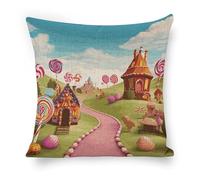 ERSTSNCK Candy Lane House Pillow Covers 18"x18" Linen Throw Pillow Covers - Double Sided Decorative Square Cushion Cases for Sofa, Bed, Chair (No Insert Included)
