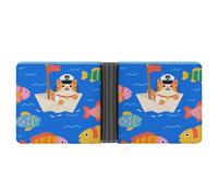 ERSTSNCK Captain - Cat on Paper - Boat Wallet for Men Bifold Rfid Blocking Slim Money Clip Front Pocket Wallet Card Holder