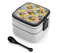 ERSTSNCK Cartoon Bee Pattern Bento Box 1000ml Leak Proof Lunch Container with Removable Dividers & Spoon - BPA-Free PP Stackable Lunch Box for Work, Office, Picnic, Travel, Dining Out