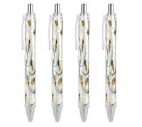 ERSTSNCK Cartoon Bee Pattern Black Ballpoint Pens Fine Point (0.5mm) Black Ink Pen Retractable Ball Point Pens with Comfortable Full Grip for Journaling, And Office Writing Ideal 4 PCS