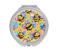 ERSTSNCK Cartoon Bee Pattern Compact Mirror for Purse, Double-Sided 1x/2x Magnifying Metal Pocket Makeup Mirrors, Folding Mini Vanity Mirror, Handheld Round Travel Cosmetic Mirrors for Women