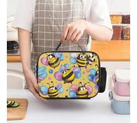 ERSTSNCK Cartoon Bee Pattern Insulated Lunch Bag for Women Lunch Box Large Capacity, Leakproof Tote with Detachable Handles- 5-Hour Cold/Hot Retention Cooler Bag for Office, Picnic, Camping