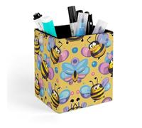 ERSTSNCK Cartoon Bee Pattern Pen Holder, Pencil Holder Desktop Stationery Organizer Square Leather Pencil Cup Makeup Brush Storage Box for Office Home And Stationary Supplies