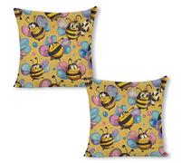 ERSTSNCK Cartoon Bee Pattern Pillow Covers 18"x18"（2pcs） Linen Throw Pillow Covers - Double Sided Decorative Square Cushion Cases for Sofa, Bed, Chair (No Insert Included)