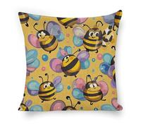 ERSTSNCK Cartoon Bee Pattern Pillow Covers 18"x18" Linen Throw Pillow Covers - Double Sided Decorative Square Cushion Cases for Sofa, Bed, Chair (No Insert Included)