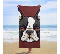 ERSTSNCK Cartoon Boston Terrier Face Beach Towel Oversized 31" X 63" Absorbent Towels Quick Dry Pool Towel Lightweight Bath Towels Sandproof Beach Blanket for Gym Swimming Sports Travel Gifts