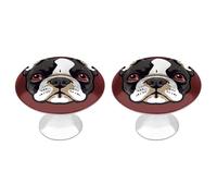 ERSTSNCK Cartoon Boston Terrier Face Cabinet Knobs, 2-Pack Silver Stainless Steel Drawer Pulls with Screws, Elegant Hardware for Dressers, Kitchen,Cabinets & Desks