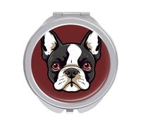 ERSTSNCK Cartoon Boston Terrier Face Compact Mirror for Purse, Double-Sided 1x/2x Magnifying Metal Pocket Makeup Mirrors, Folding Mini Vanity Mirror, Handheld Round Travel Cosmetic Mirrors for Women