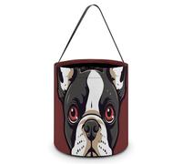 ERSTSNCK Cartoon Boston Terrier Face Halloween Candy Buckets Reusable Tote Candy Bag - Trick Or Treat Goody Bag with Handles