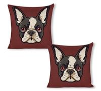 ERSTSNCK Cartoon Boston Terrier Face Pillow Covers 18"x18"（2pcs） Linen Throw Pillow Covers - Double Sided Decorative Square Cushion Cases for Sofa, Bed, Chair (No Insert Included)