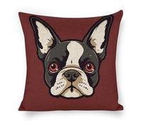 ERSTSNCK Cartoon Boston Terrier Face Pillow Covers 18"x18" Linen Throw Pillow Covers - Double Sided Decorative Square Cushion Cases for Sofa, Bed, Chair (No Insert Included)