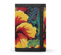 ERSTSNCK Cartoon Boston Terrier Face Trifold Wallet Front Pocket Coin Purse - Slim Credit Card Holder for Men & Women, Colorful hibiscus, One Size, Classic