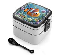 ERSTSNCK Cartoon Clown Fish Bento Box 1000ml Leak Proof Lunch Container with Removable Dividers & Spoon - BPA-Free PP Stackable Lunch Box for Work, Office, Picnic, Travel, Dining Out