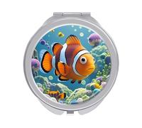 ERSTSNCK Cartoon Clown Fish Compact Mirror for Purse, Double-Sided 1x/2x Magnifying Metal Pocket Makeup Mirrors, Folding Mini Vanity Mirror, Handheld Round Travel Cosmetic Mirrors for Women