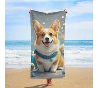 ERSTSNCK Cartoon Corgi Dog Beach Towel Oversized 31" X 63" Absorbent Towels Quick Dry Pool Towel Lightweight Bath Towels Sandproof Beach Blanket for Gym Swimming Sports Travel Gifts