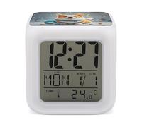 ERSTSNCK Cartoon Corgi Dog Night Light Alarm Clock LED Display Alarms for Bedroom Smart Digital Alarm Clock Wtih 7 Colorful Ambient Lights Sleep Timer for Heavy Sleepers Simple Operation