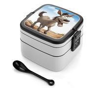 ERSTSNCK Cartoon Donkey Bento Box 1000ml Leak Proof Lunch Container with Removable Dividers & Spoon - BPA-Free PP Stackable Lunch Box for Work, Office, Picnic, Travel, Dining Out