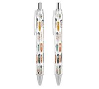 ERSTSNCK Cartoon Face Pattern Black Ballpoint Pens Fine Point (0.5mm) Black Ink Pen Retractable Ball Point Pens with Comfortable Full Grip for Journaling, And Office Writing Ideal 2 PCS