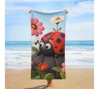 ERSTSNCK Cartoon Ladybug Flower Beach Towel Oversized 31" X 63" Absorbent Towels Quick Dry Pool Towel Lightweight Bath Towels Sandproof Beach Blanket for Gym Swimming Sports Travel Gifts