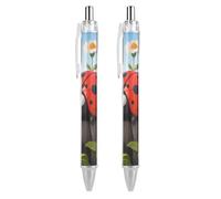 ERSTSNCK Cartoon Ladybug Flower Black Ballpoint Pens Fine Point (0.5mm) Black Ink Pen Retractable Ball Point Pens with Comfortable Full Grip for Journaling, And Office Writing Ideal 2 PCS