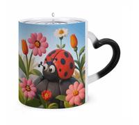 ERSTSNCK Cartoon Ladybug Flower Color Changing Mug Heat Changing Coffee Mugs Funny Magic Cup Heat Sensitive Travel Mug Novelty Coffee Cups Personalized Customized Gift Idea for Men & Women 11 Oz