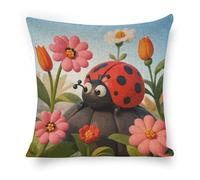 ERSTSNCK Cartoon Ladybug Flower Pillow Covers 18"x18" Linen Throw Pillow Covers - Double Sided Decorative Square Cushion Cases for Sofa, Bed, Chair (No Insert Included)