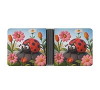 ERSTSNCK Cartoon Ladybug Flower Wallet for Men Bifold Rfid Blocking Slim Money Clip Front Pocket Wallet Card Holder