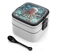 ERSTSNCK Cartoon Octopus Bento Box 1000ml Leak Proof Lunch Container with Removable Dividers & Spoon - BPA-Free PP Stackable Lunch Box for Work, Office, Picnic, Travel, Dining Out