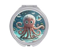 ERSTSNCK Cartoon Octopus Compact Mirror for Purse, Double-Sided 1x/2x Magnifying Metal Pocket Makeup Mirrors, Folding Mini Vanity Mirror, Handheld Round Travel Cosmetic Mirrors for Women