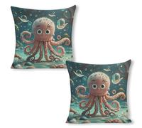 ERSTSNCK Cartoon Octopus Pillow Covers 18"x18"（2pcs） Linen Throw Pillow Covers - Double Sided Decorative Square Cushion Cases for Sofa, Bed, Chair (No Insert Included)
