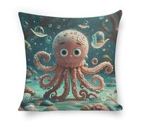ERSTSNCK Cartoon Octopus Pillow Covers 18"x18" Linen Throw Pillow Covers - Double Sided Decorative Square Cushion Cases for Sofa, Bed, Chair (No Insert Included)