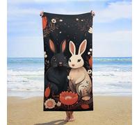 ERSTSNCK Cartoon Rabbit Couple Beach Towel Oversized 31" X 63" Absorbent Towels Quick Dry Pool Towel Lightweight Bath Towels Sandproof Beach Blanket for Gym Swimming Sports Travel Gifts