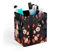 ERSTSNCK Cartoon Rabbit Couple Pen Holder, Pencil Holder Desktop Stationery Organizer Square Leather Pencil Cup Makeup Brush Storage Box for Office Home And Stationary Supplies