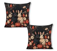 ERSTSNCK Cartoon Rabbit Couple Pillow Covers 18"x18"（2pcs） Linen Throw Pillow Covers - Double Sided Decorative Square Cushion Cases for Sofa, Bed, Chair (No Insert Included)
