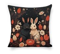 ERSTSNCK Cartoon Rabbit Couple Pillow Covers 18"x18" Linen Throw Pillow Covers - Double Sided Decorative Square Cushion Cases for Sofa, Bed, Chair (No Insert Included)