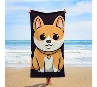 ERSTSNCK Cartoon Shiba Inu Beach Towel Oversized 31" X 63" Absorbent Towels Quick Dry Pool Towel Lightweight Bath Towels Sandproof Beach Blanket for Gym Swimming Sports Travel Gifts
