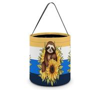 ERSTSNCK Cartoon Sloth Sitting on Sunflower Halloween Candy Buckets Reusable Tote Candy Bag - Trick Or Treat Goody Bag with Handles