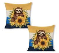 ERSTSNCK Cartoon Sloth Sitting on Sunflower Pillow Covers 18"x18"（2pcs） Linen Throw Pillow Covers - Double Sided Decorative Square Cushion Cases for Sofa, Bed, Chair (No Insert Included)