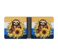 ERSTSNCK Cartoon Sloth Sitting on Sunflower Wallet for Men Bifold Rfid Blocking Slim Money Clip Front Pocket Wallet Card Holder