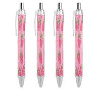 ERSTSNCK Cartoon Strawberry Pattern Black Ballpoint Pens Fine Point (0.5mm) Black Ink Pen Retractable Ball Point Pens with Comfortable Full Grip for Journaling, And Office Writing Ideal 4 PCS