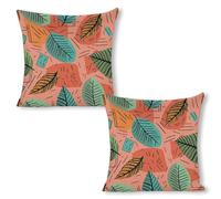 ERSTSNCK Cartoon Style Leaves Pillow Covers 18"x18"（2pcs） Linen Throw Pillow Covers - Double Sided Decorative Square Cushion Cases for Sofa, Bed, Chair (No Insert Included)
