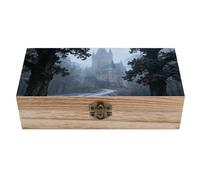ERSTSNCK Castle Pathway Woods Wooden Storage Box Elegant Retro Jewelry Box with Hinged Lid Decorative Keepsake Boxes Decor Handmade Organizer Boxes for Wedding, Party, Gift, Diy Craft, Home Decor
