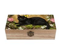 ERSTSNCK Cat And Flower Wooden Storage Box Elegant Retro Jewelry Box with Hinged Lid Decorative Keepsake Boxes Decor Handmade Organizer Boxes for Wedding, Party, Gift, Diy Craft, Home Decor