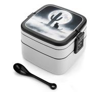 ERSTSNCK Cat Cactus Bento Box 1000ml Leak Proof Lunch Container with Removable Dividers & Spoon - BPA-Free PP Stackable Lunch Box for Work, Office, Picnic, Travel, Dining Out